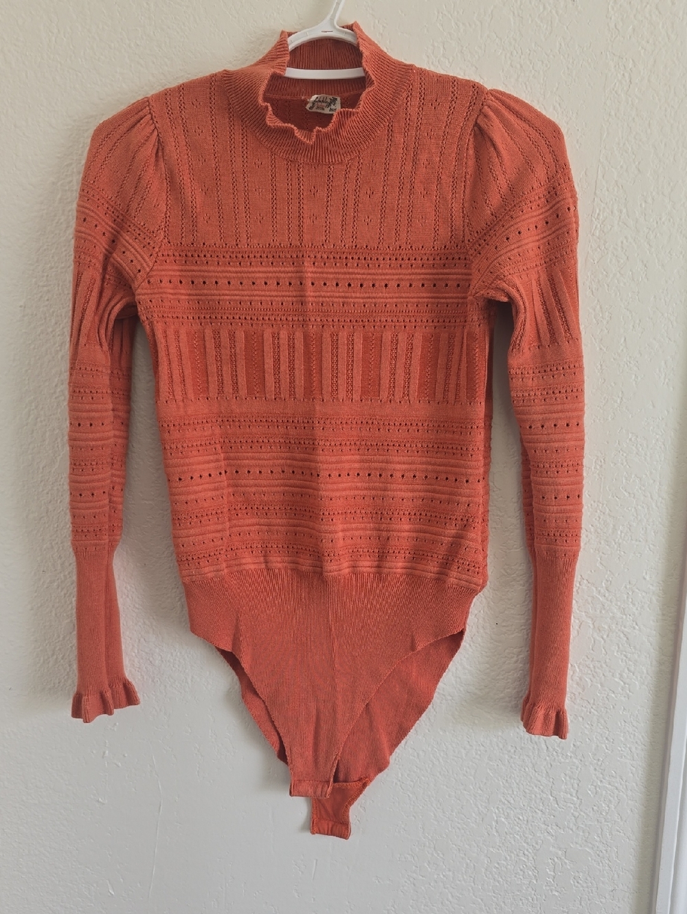 Free People Coral Knit Ruffle Mock-Neck Bodysuit